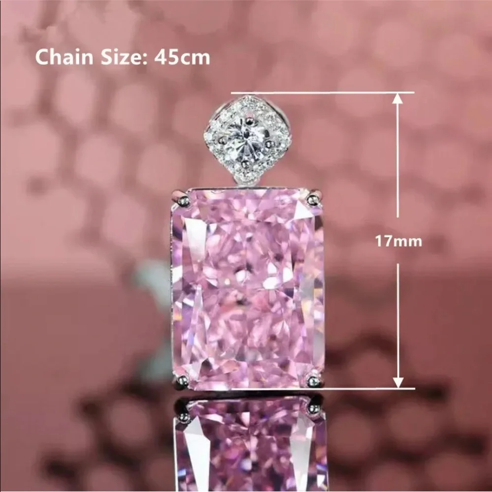 Pink Sapphire Silver CZ Pendant Necklace